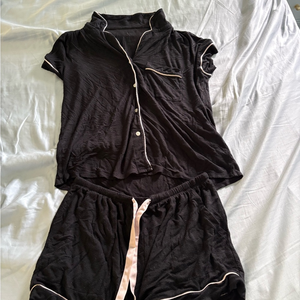 Stars Above Black Pajama Set with Piping